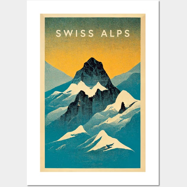 Swiss Alps Retro Travel Wall Art by Retro Travel Design